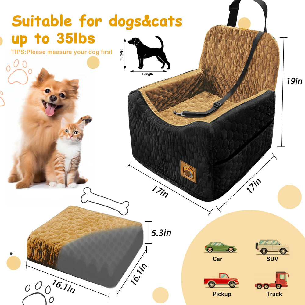 Melafa365 dog car seat memory foam booster for elevated view and comfort.