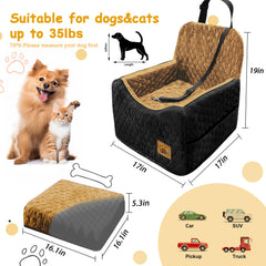 Melafa365 dog car seat memory foam booster for elevated view and comfort.