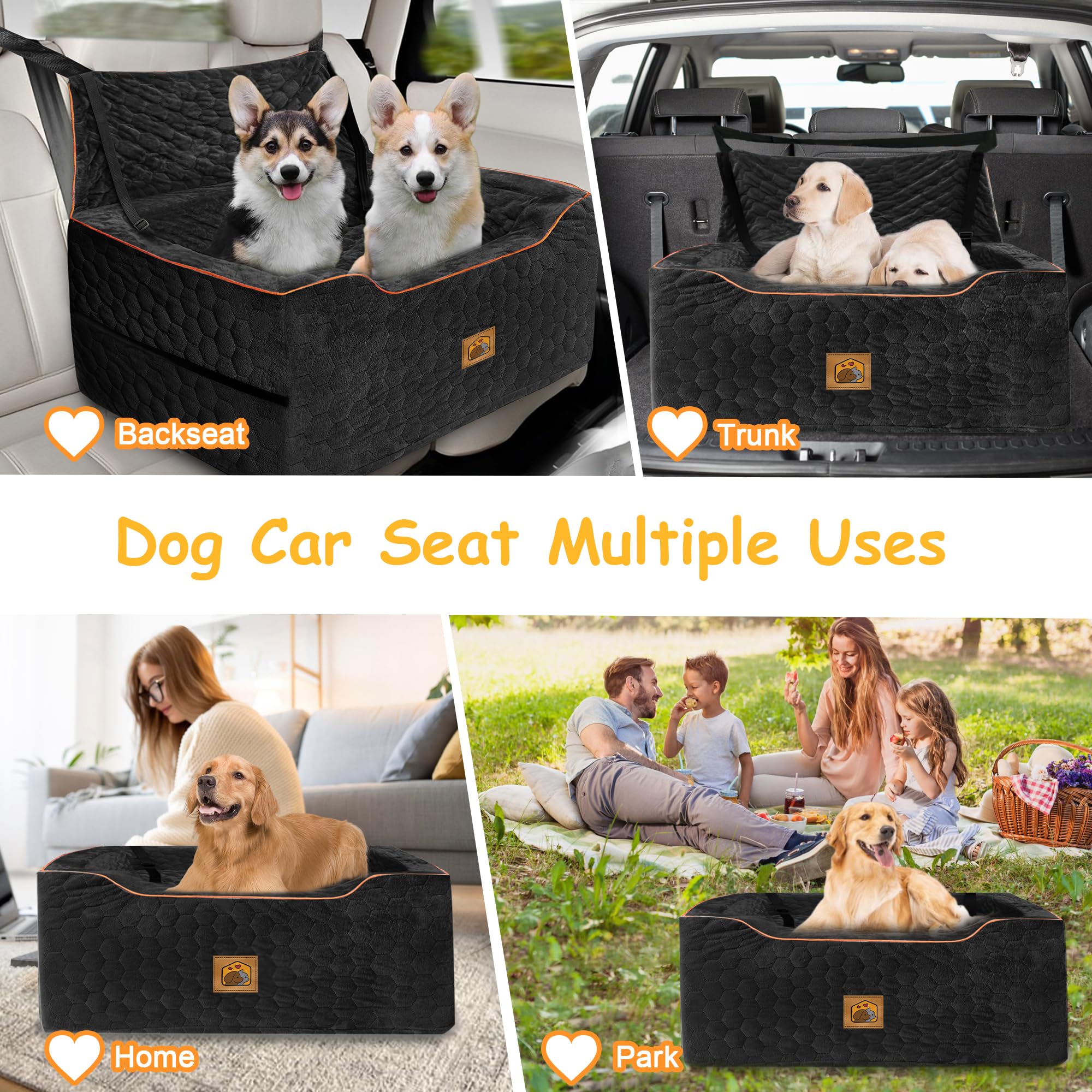 Melafa365 dog car seat side pockets keep snacks and toys handy.