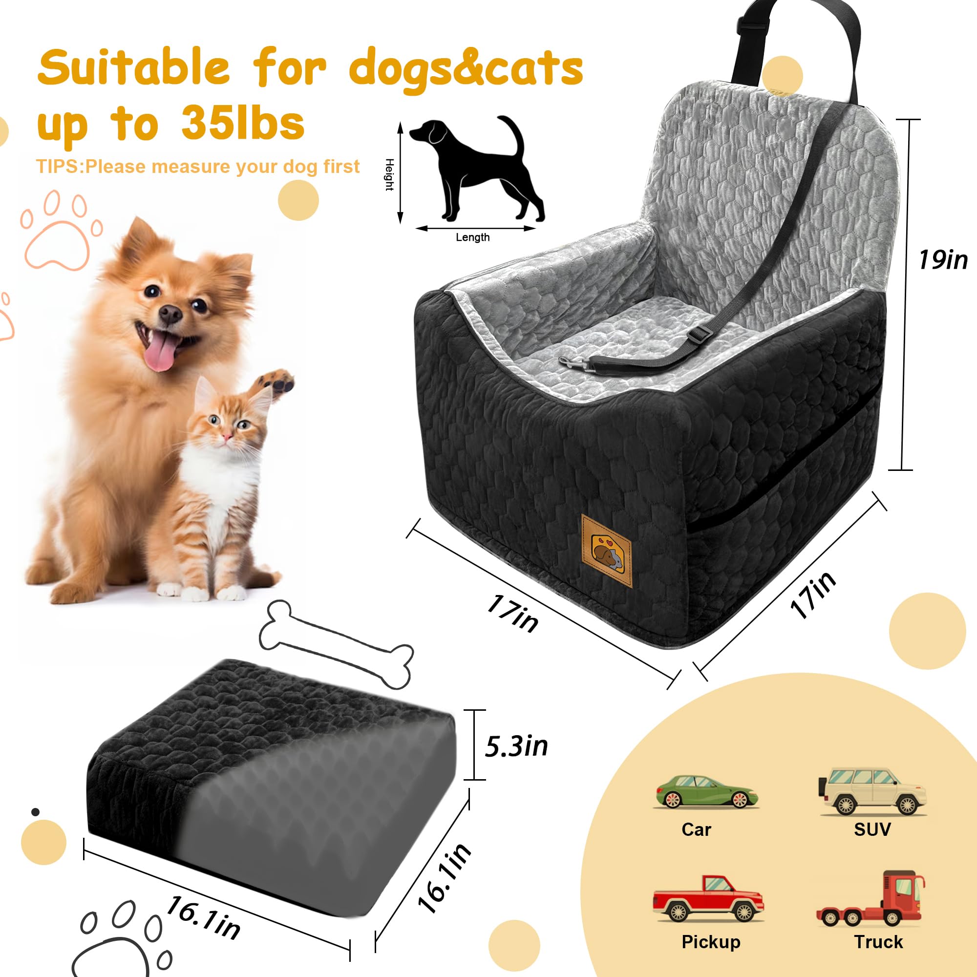 Melafa365 dog seat boosted view helps pups enjoy scenery from the car window.
