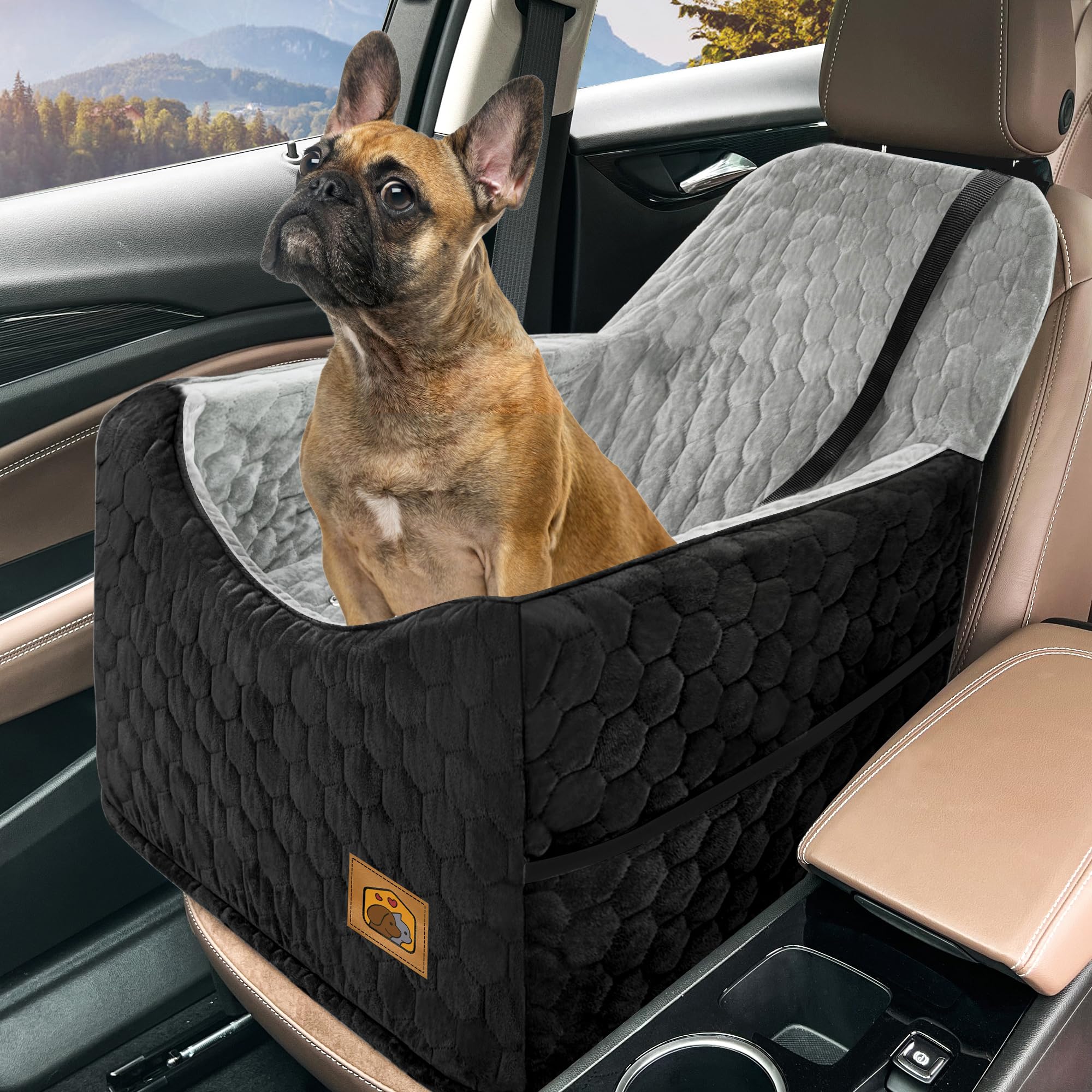 Melafa365 dog seat compact size provides cozy space for small pets during car trips.