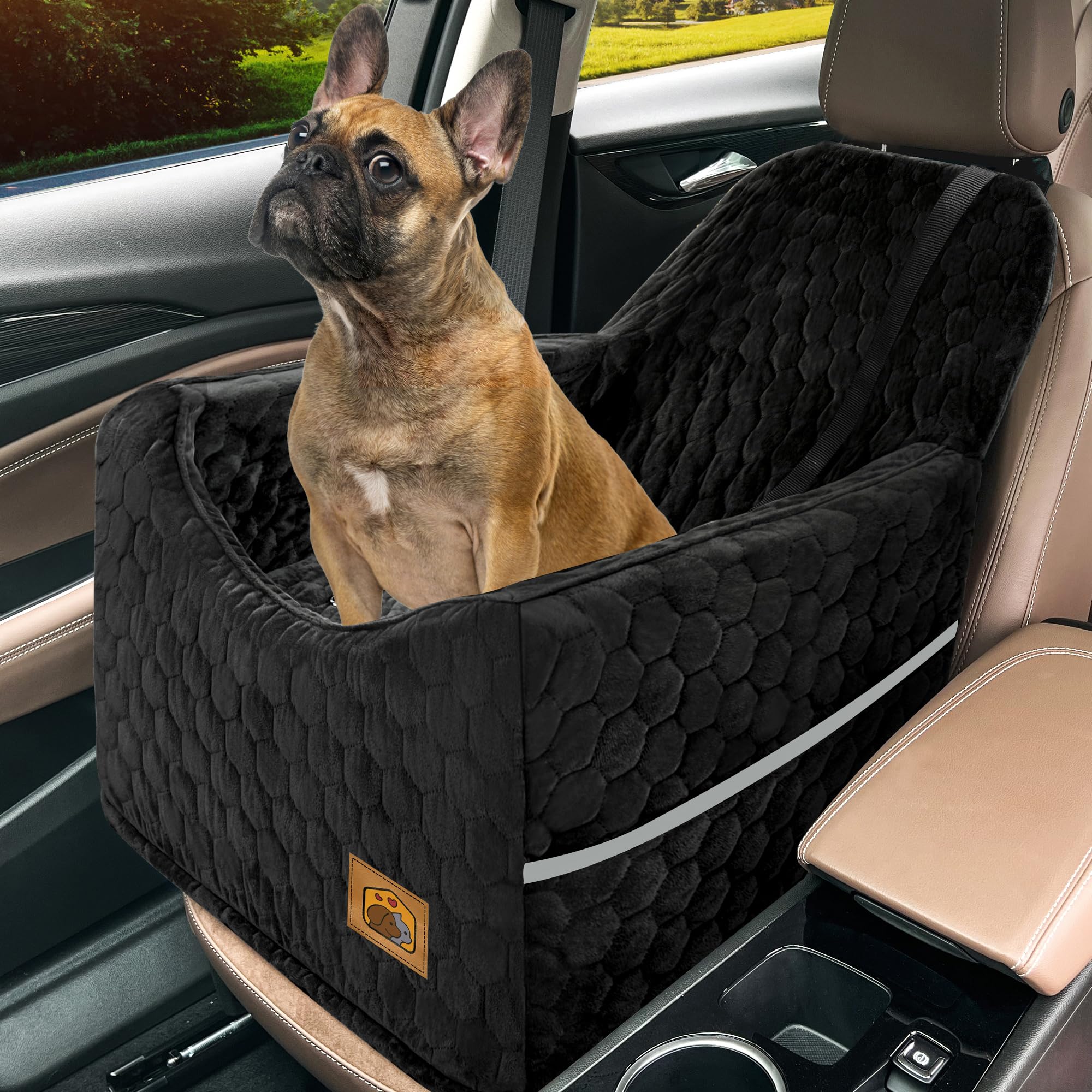 Melafa365 memory-foam dog booster seat offers cozy car travel for small to medium dogs