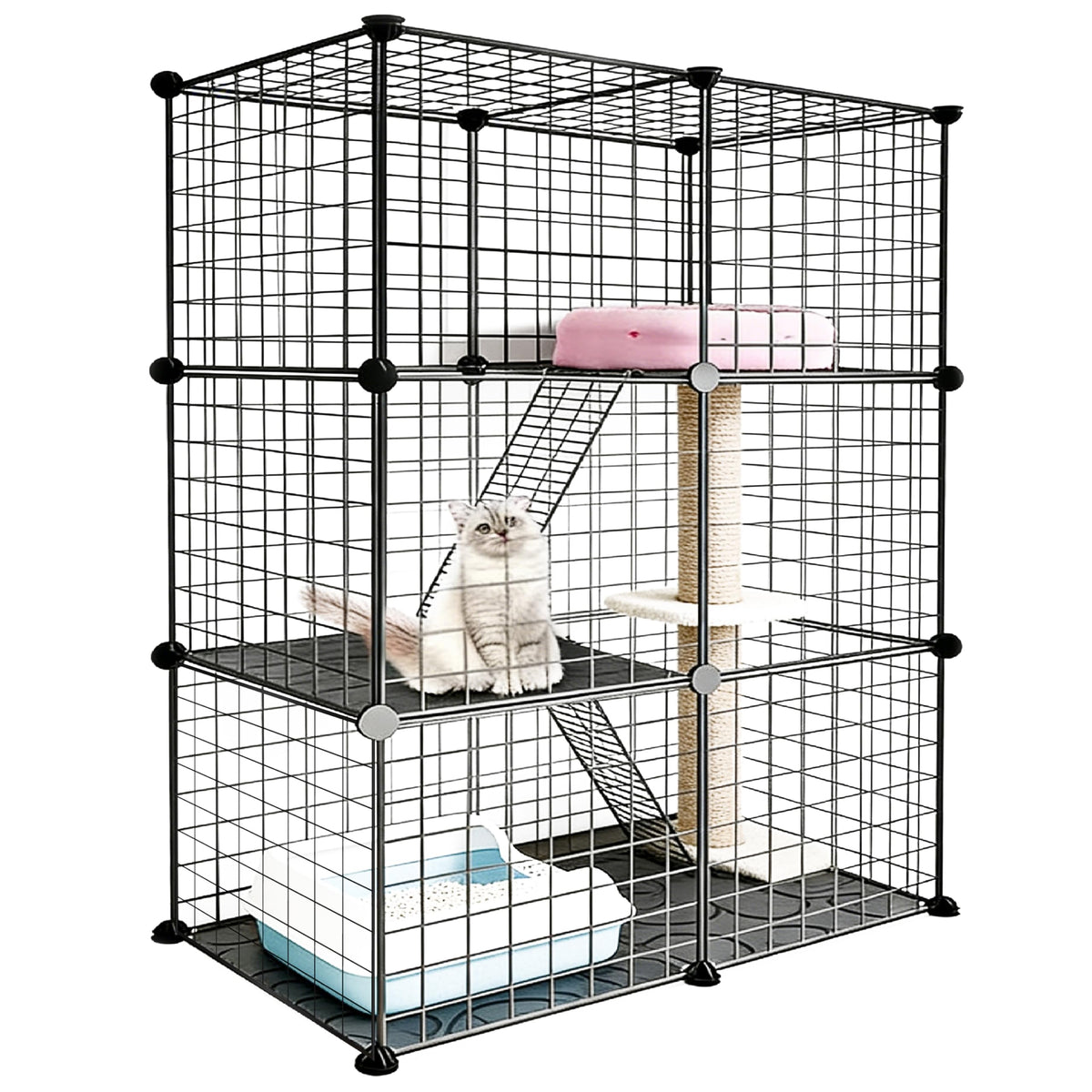 Melaid DIY Modular Cat Playpen assembly view shows 2x3x1 grid panels for flexible indoor enclosure