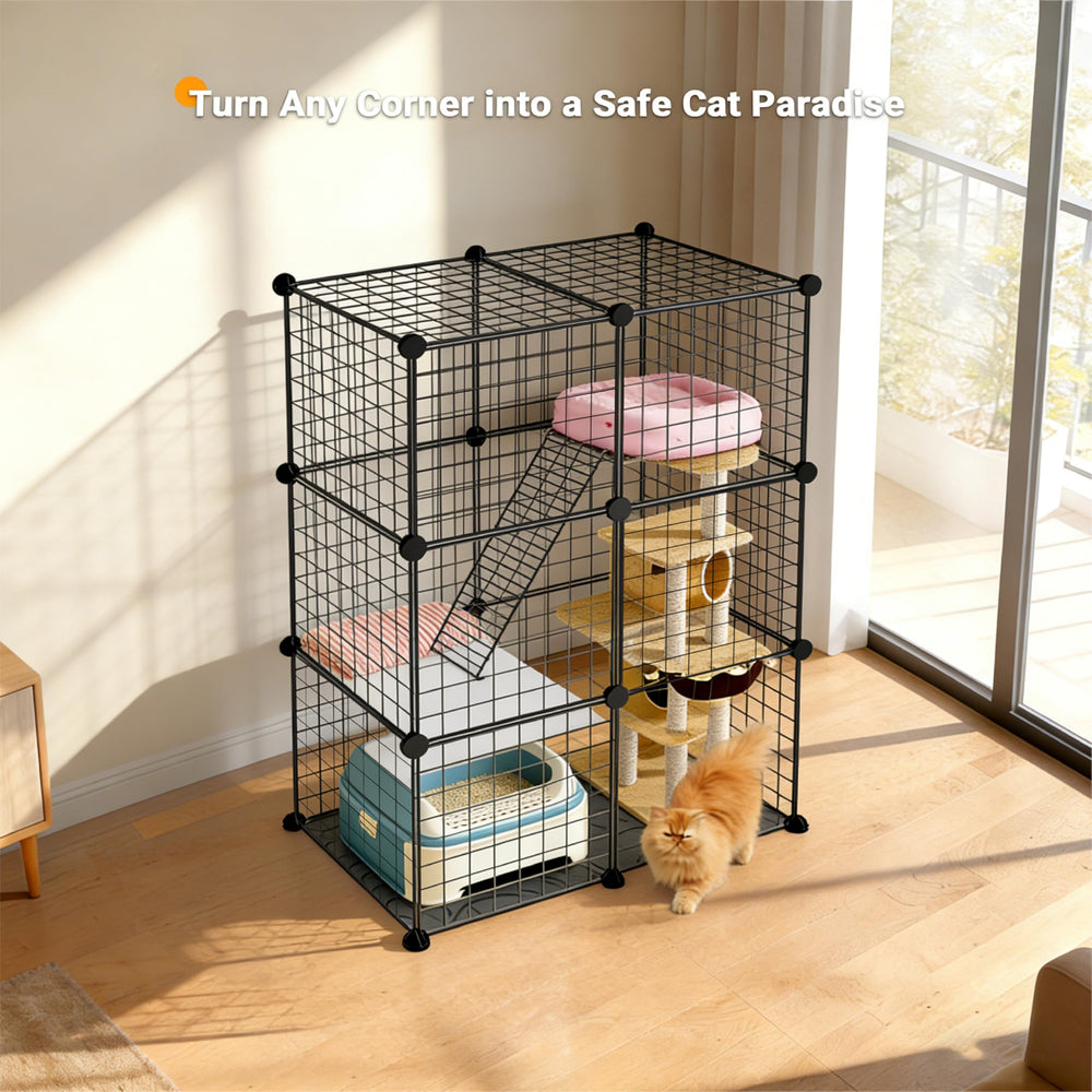 Melaid DIY Modular Cat Playpen racks and shelves illustrate multi-level lounging options