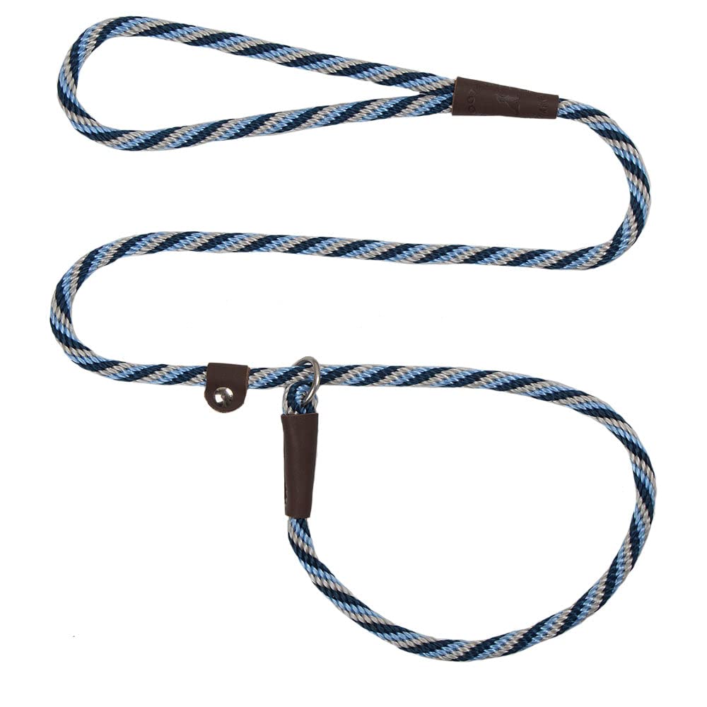 Mendota Pet Slip Leash Arctic Blue 6-ft showcases durable USA-made training tool with adjustable leather slide