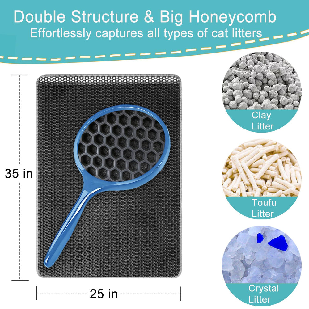 Mengbu litter mat with honeycomb design traps litter and reduces tracking.