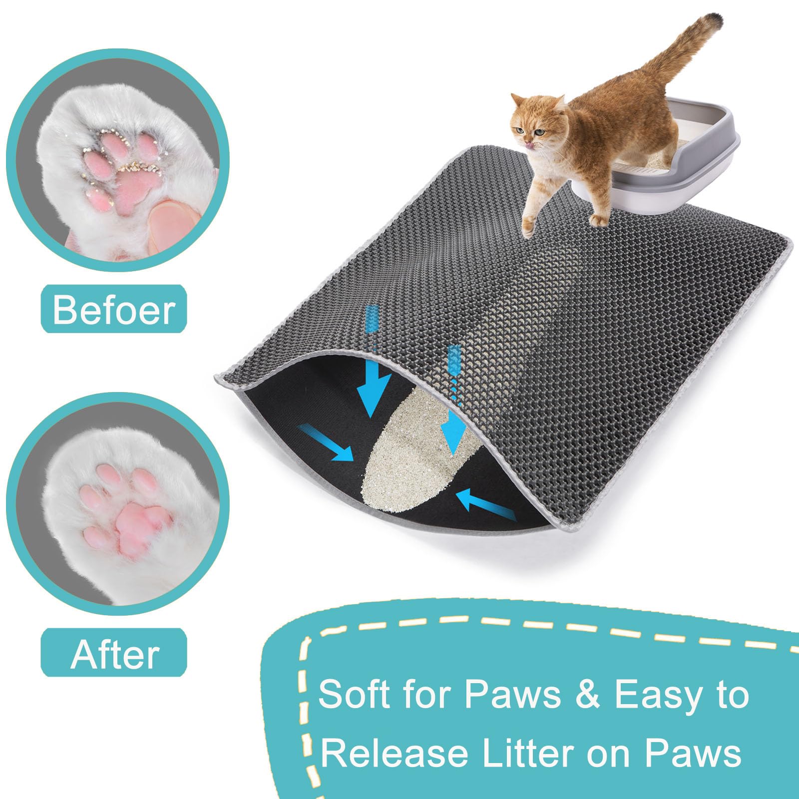 Mengbu litter mat waterproof bottom protects floors on hard surfaces.