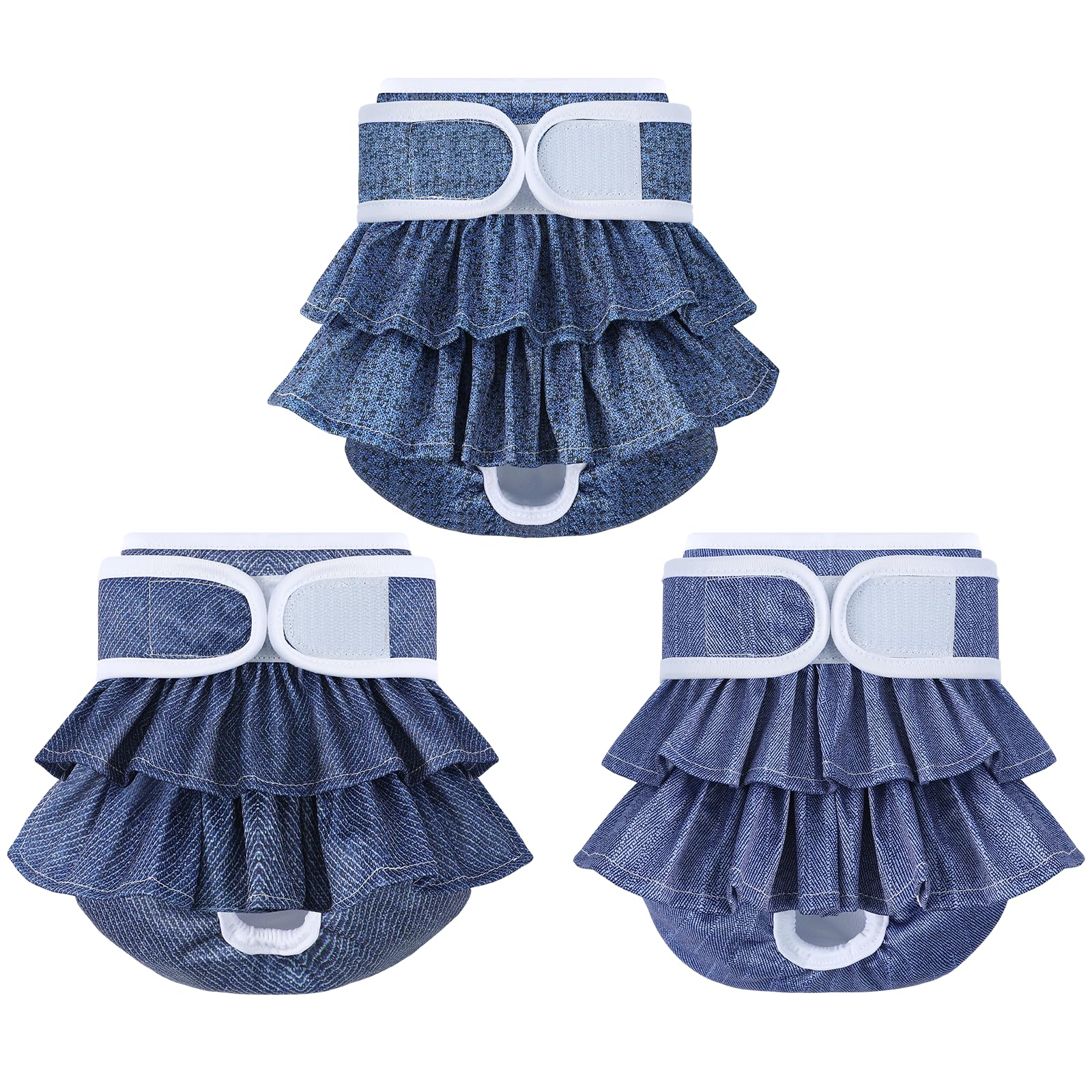Mengelina dog diapers jeans front view, reusable protection for female dogs.