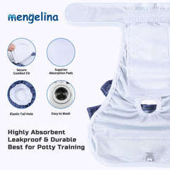 Mengelina diaper with waterproof outer layer to help prevent outdoor leaks.