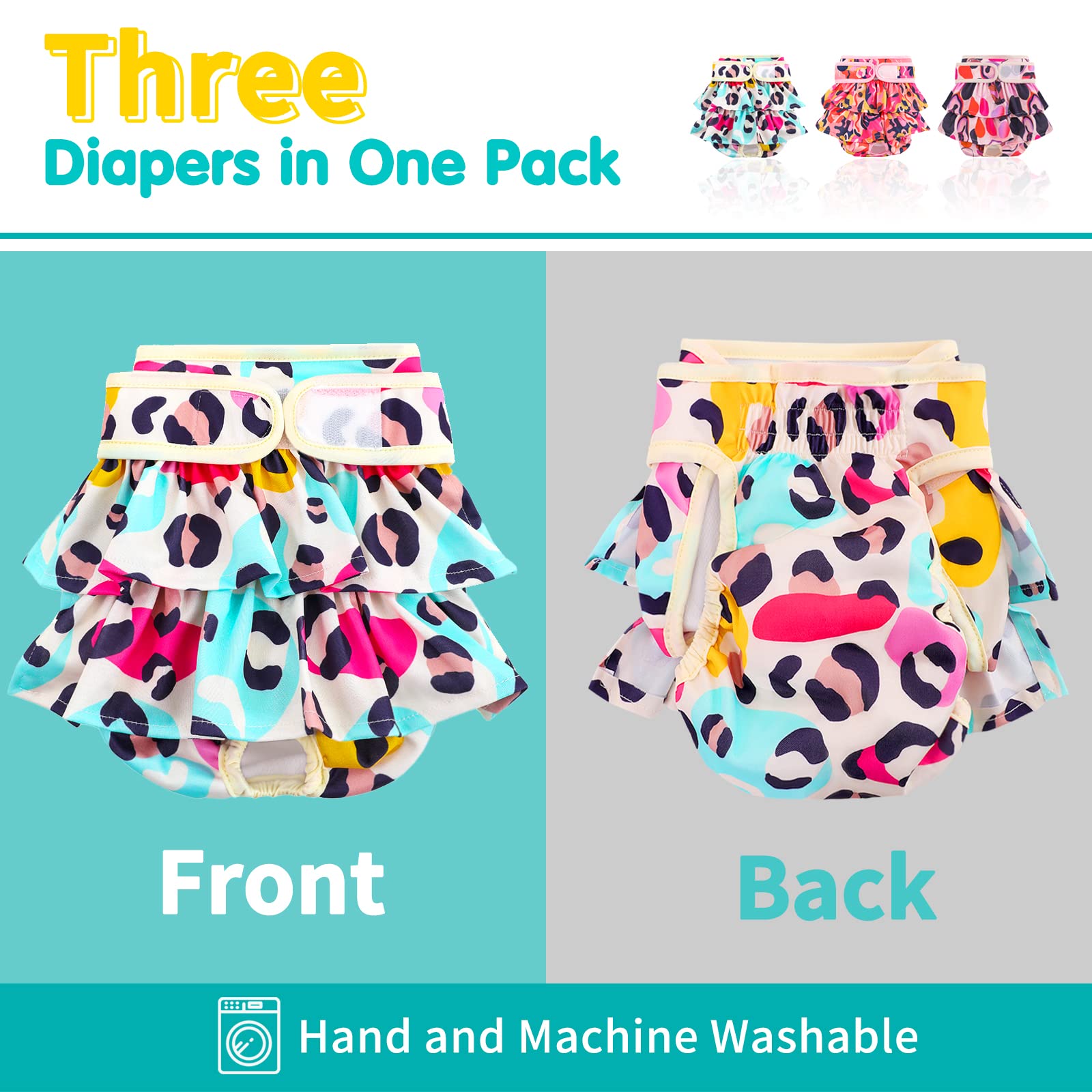 Mengelina reusable dog diaper demonstrates machine-washable durability.