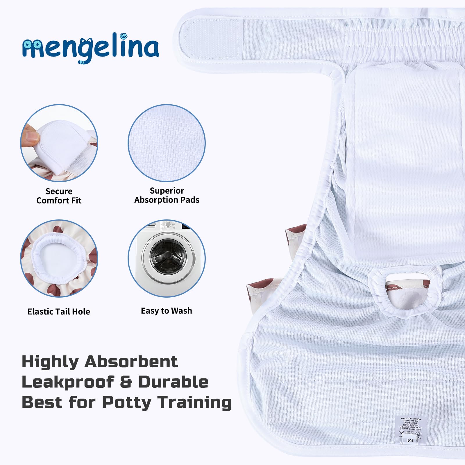 Mengelina reusable dog diapers fabric is washable and durable for daily use.