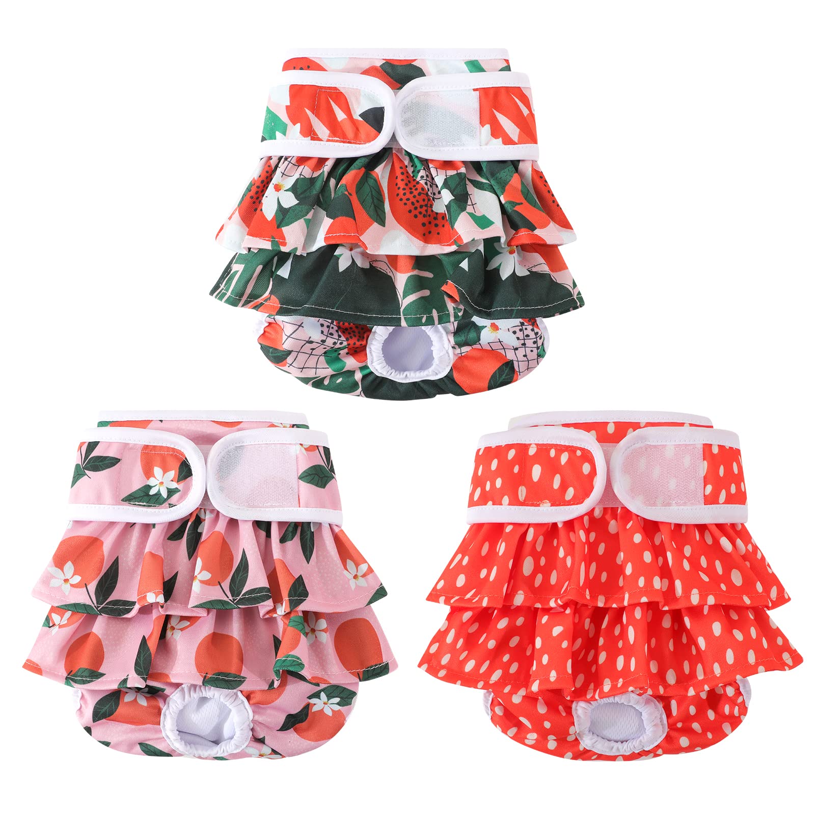 Mengelina reusable dog diaper front view demonstrates a secure, comfortable fit for female dogs.