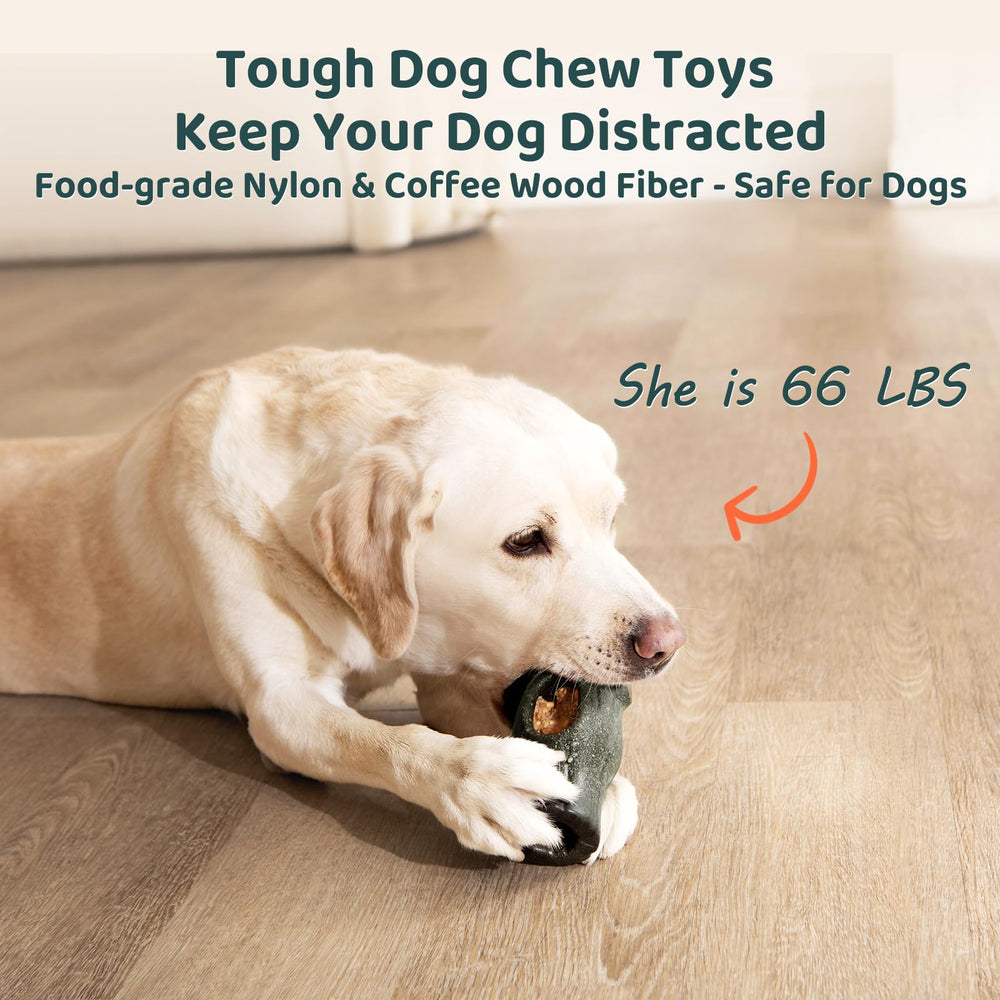 Mengjingo durable nylon and wood fiber construction for aggressive chewers.