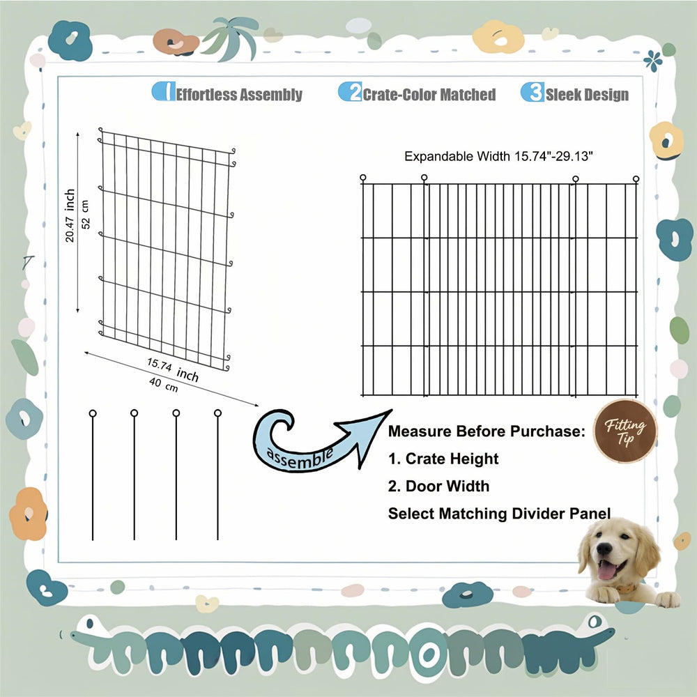 Mengster width-adjustment divider highlights easy 15.74-29.13 inch scaling for growing pets.