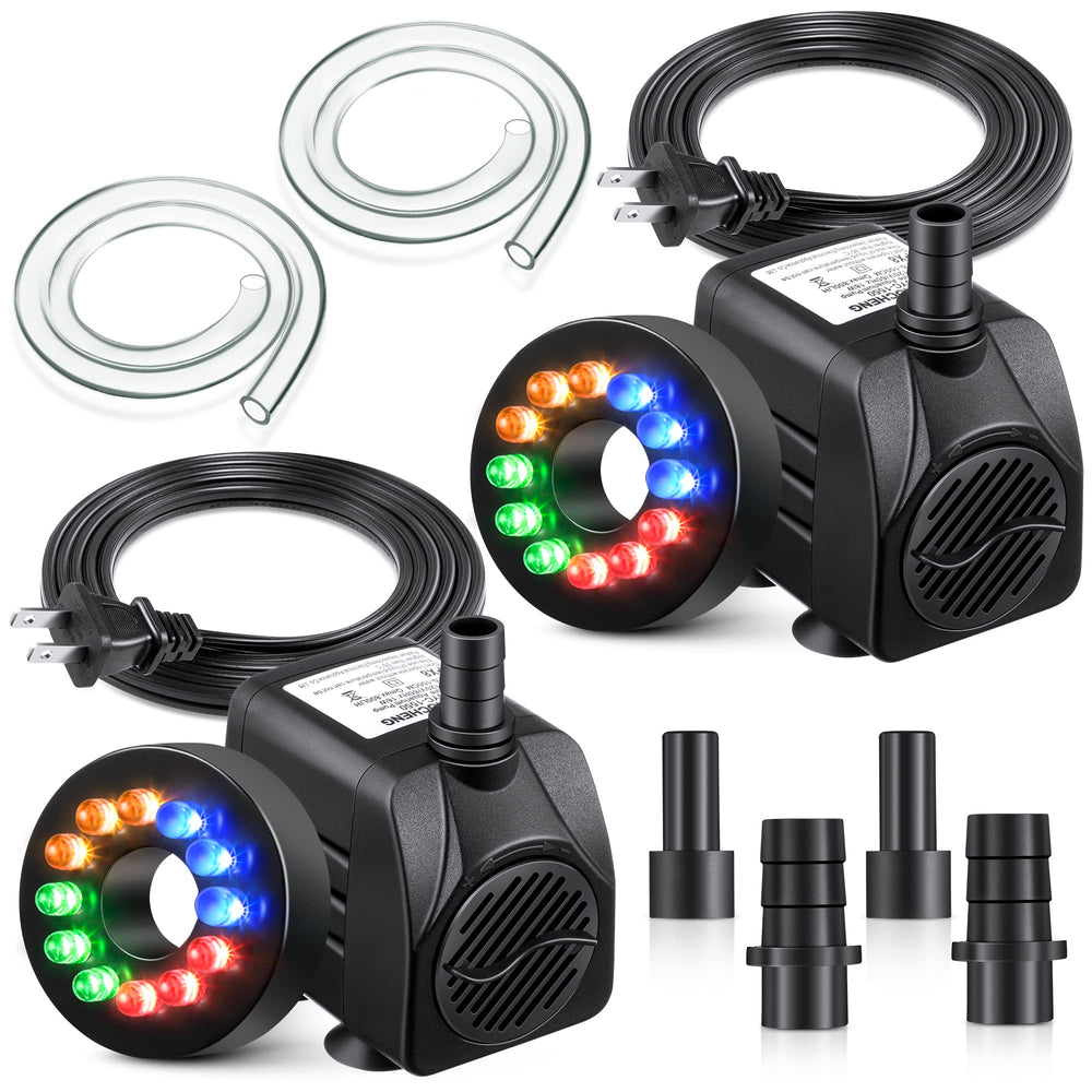 Meonum 2-pack 10W submersible pump with LEDs for night fountains