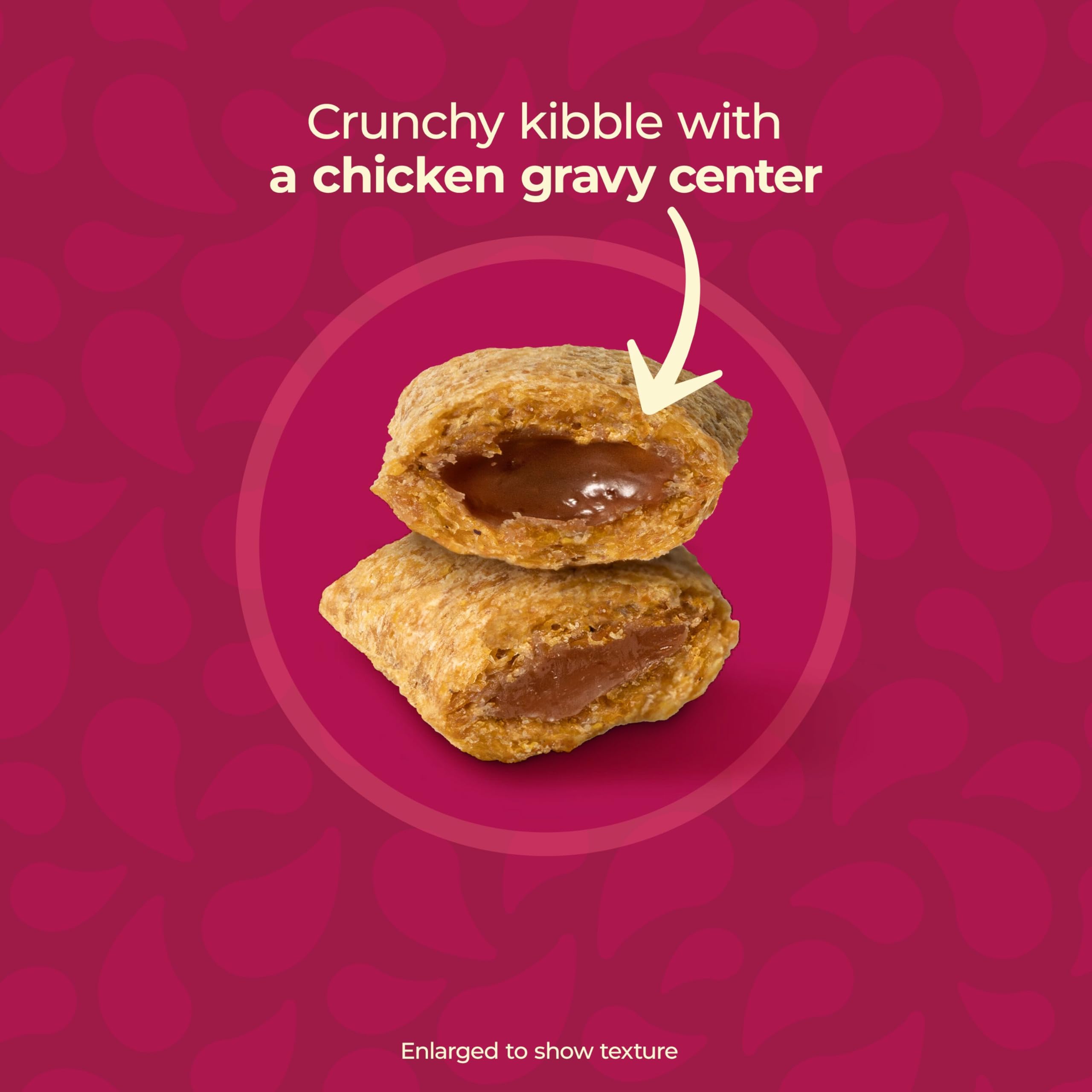Close-up of gravy-filled pockets in Meow Mix Gravy Bursts, tasty texture