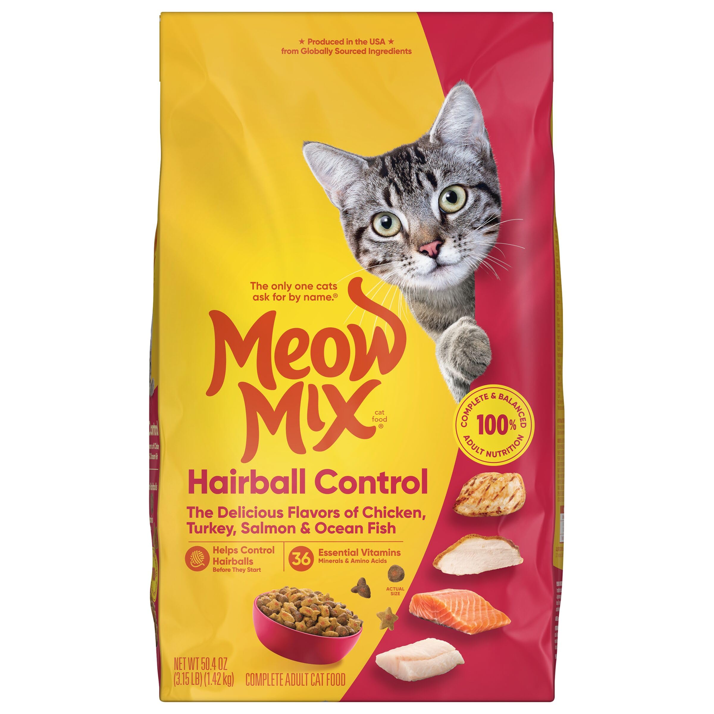 Meow Mix Hairball Control serving suggestion for busy households