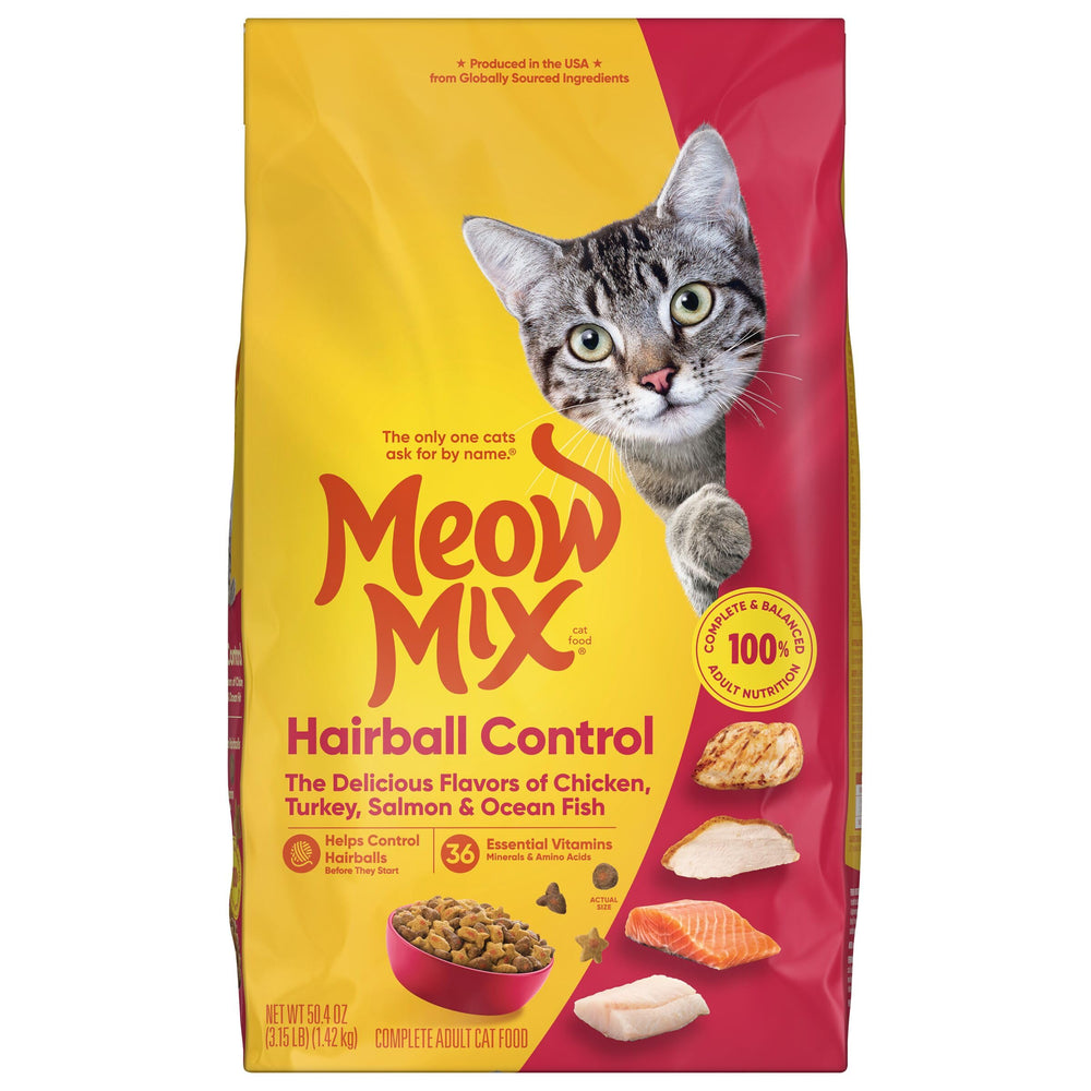 Meow Mix Hairball Control serving suggestion for busy households