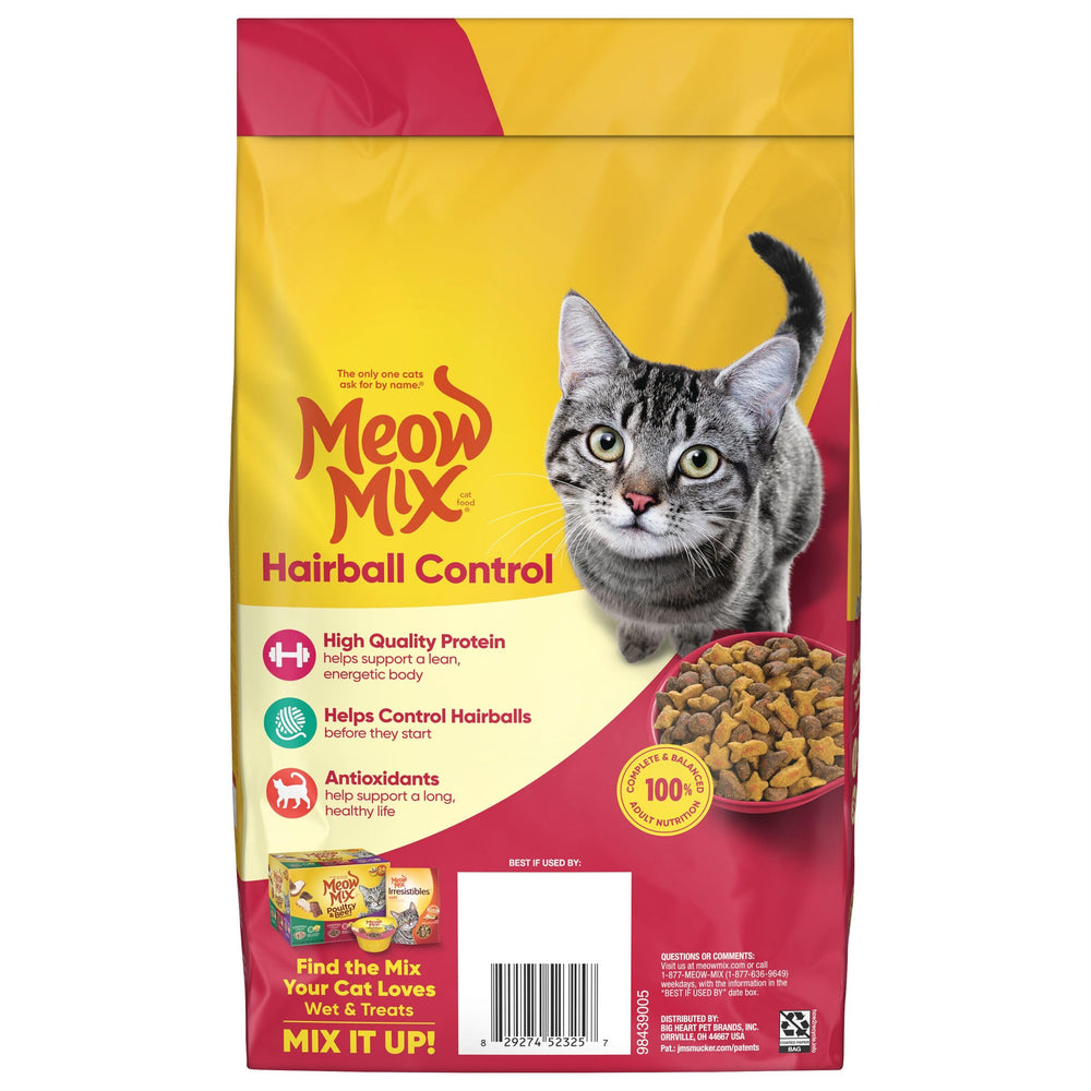 Meow Mix Hairball Control packaging notes USA-made quality