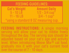 Close view of the Meow Mix Indoor Health flavors collection for indoor cats