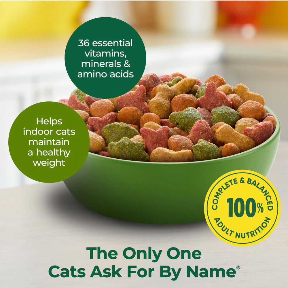 Close-up of Meow Mix Indoor Health kibble highlighting its flavorful mix