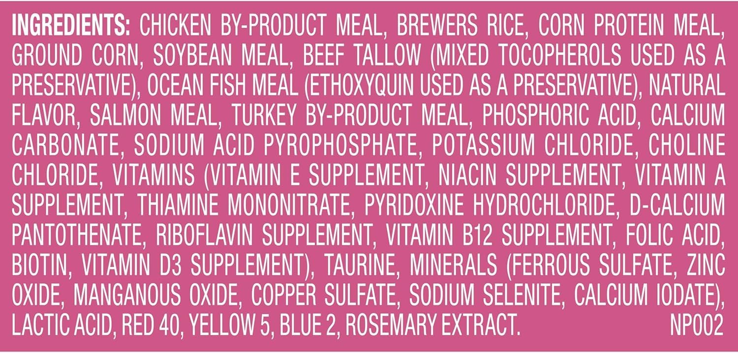 Meow Mix Kitten Li’l Nibbles salmon flavor kibble easy chew for small mouths.
