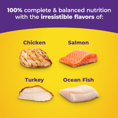 Meow Mix Original Choice nutrition panel image highlights vitamins and minerals for daily balance.