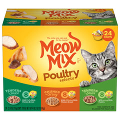 Meow Mix Poultry Entrée cup with easy-open lid for quick serving