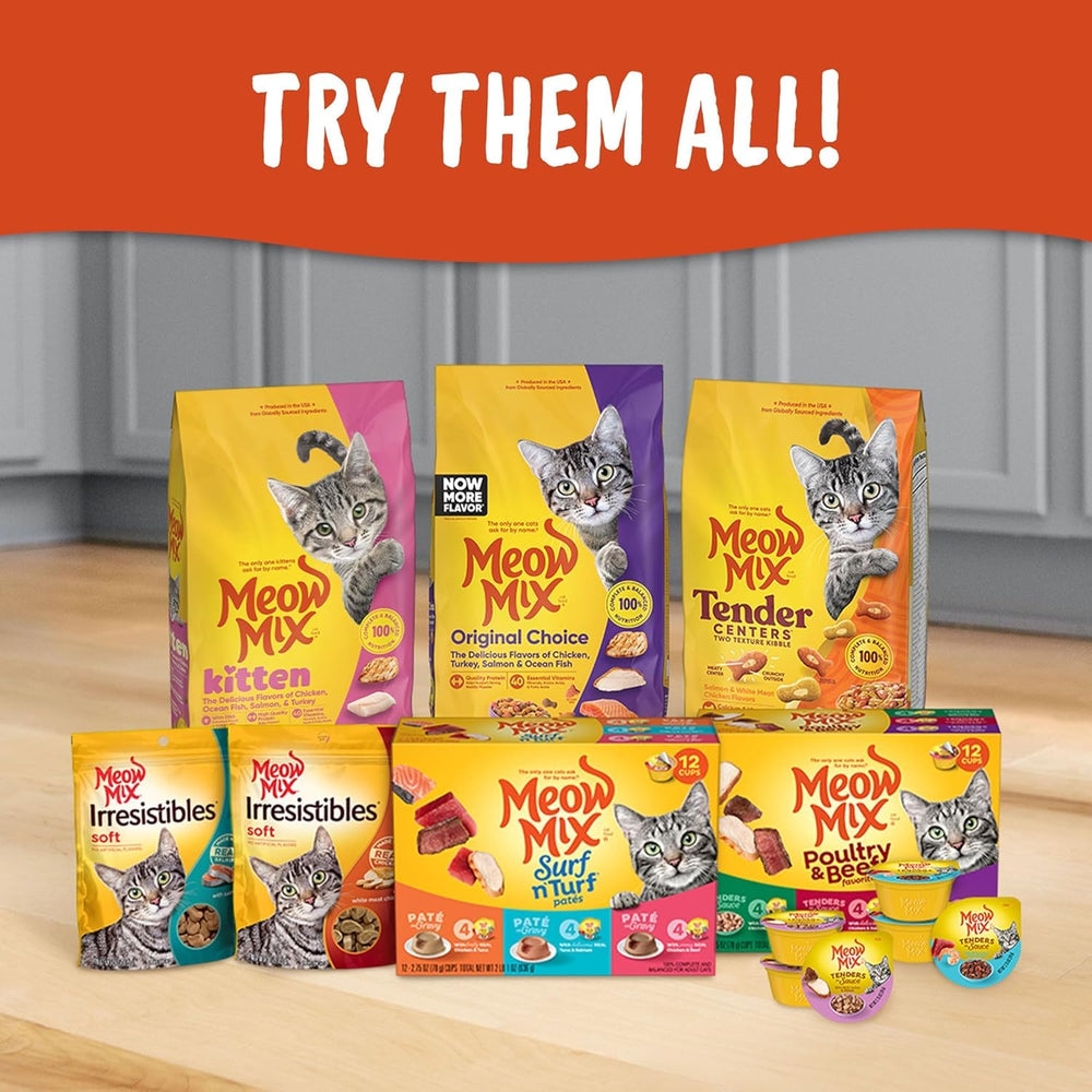 Meow Mix Seafood Medley serving idea image suggests easy morning feeding.