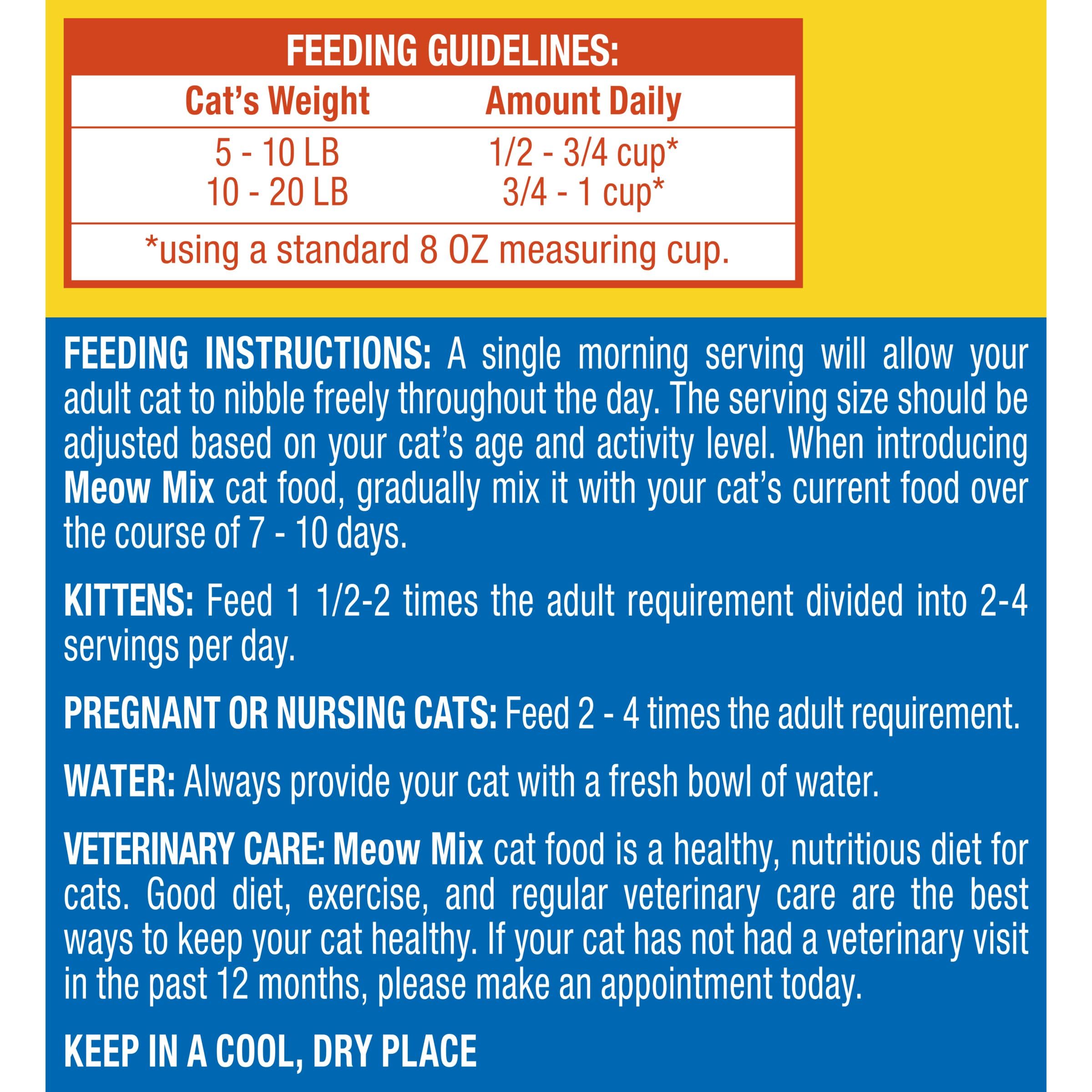 Meow Mix Seafood Medley unopened bag, convenient storage for daily feeding routine.