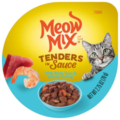 Meow Mix Surf N Turf variety pack display cups for mixed protein meals.