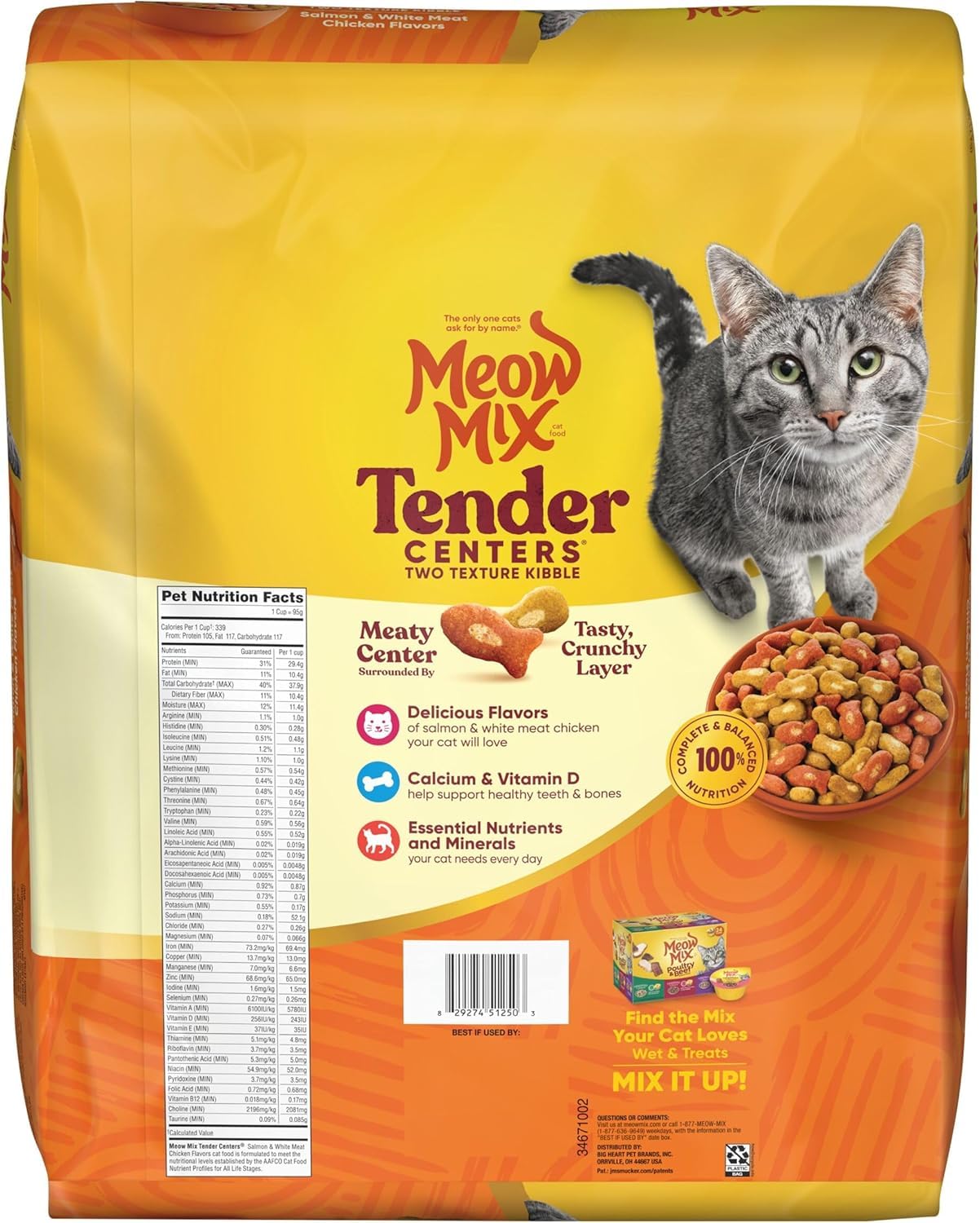 Meow Mix Tender Centers Case packaging with four 3-pound bags