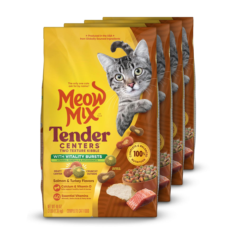 Meow Mix Tender Centers Salmon & Turkey pack front, a tasty, balanced meal.
