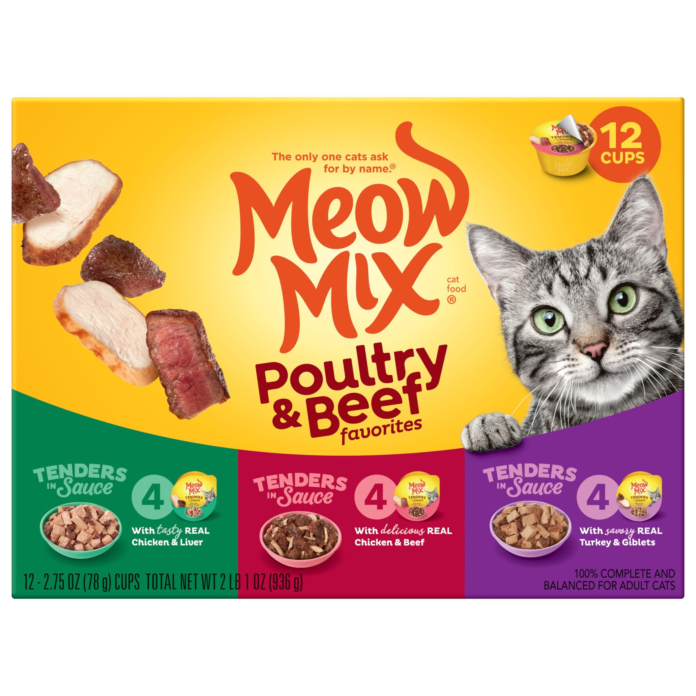 Meow Mix Tenders cups designed for easy, everyday feeding convenience.