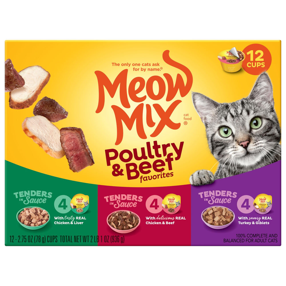 Meow Mix Tenders cups designed for easy, everyday feeding convenience.