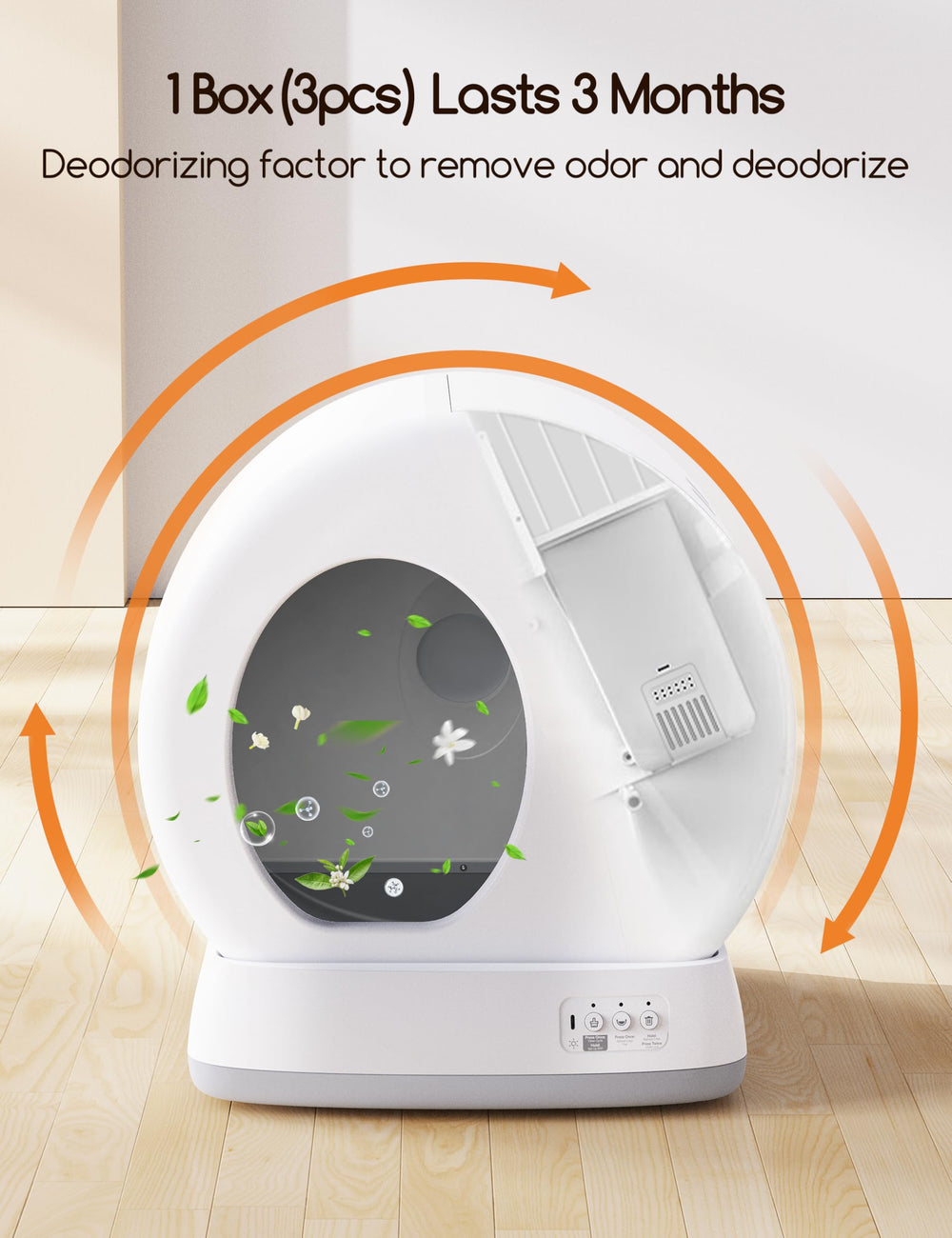 Meowant 30-day protection gel unit reducing litter box odors over a month.