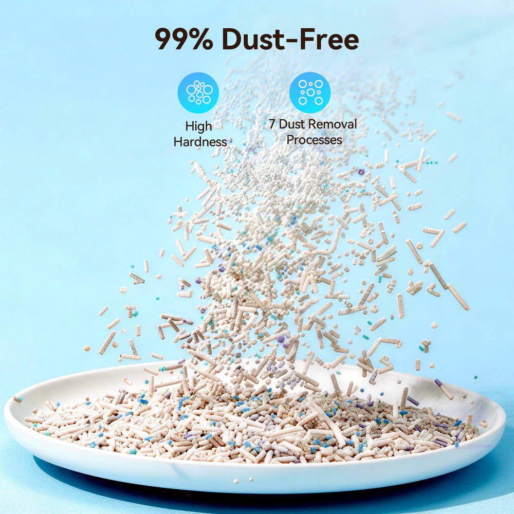 Meowant 5-in-1 litter with tofu and bentonite for strong clumps.