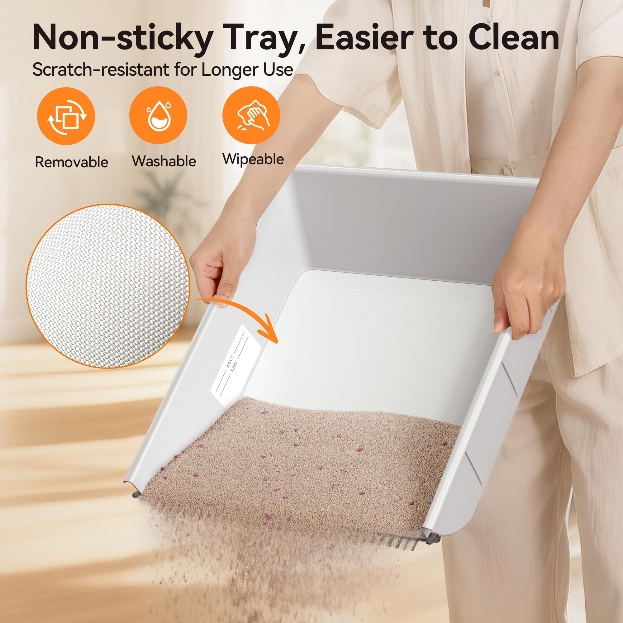 Meowant easy-clean bottom reduces mess with removable tray.
