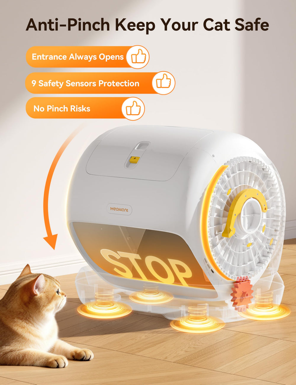 MeoWant SC09 Plus safety sensors prevent pinches during cleaning sessions
