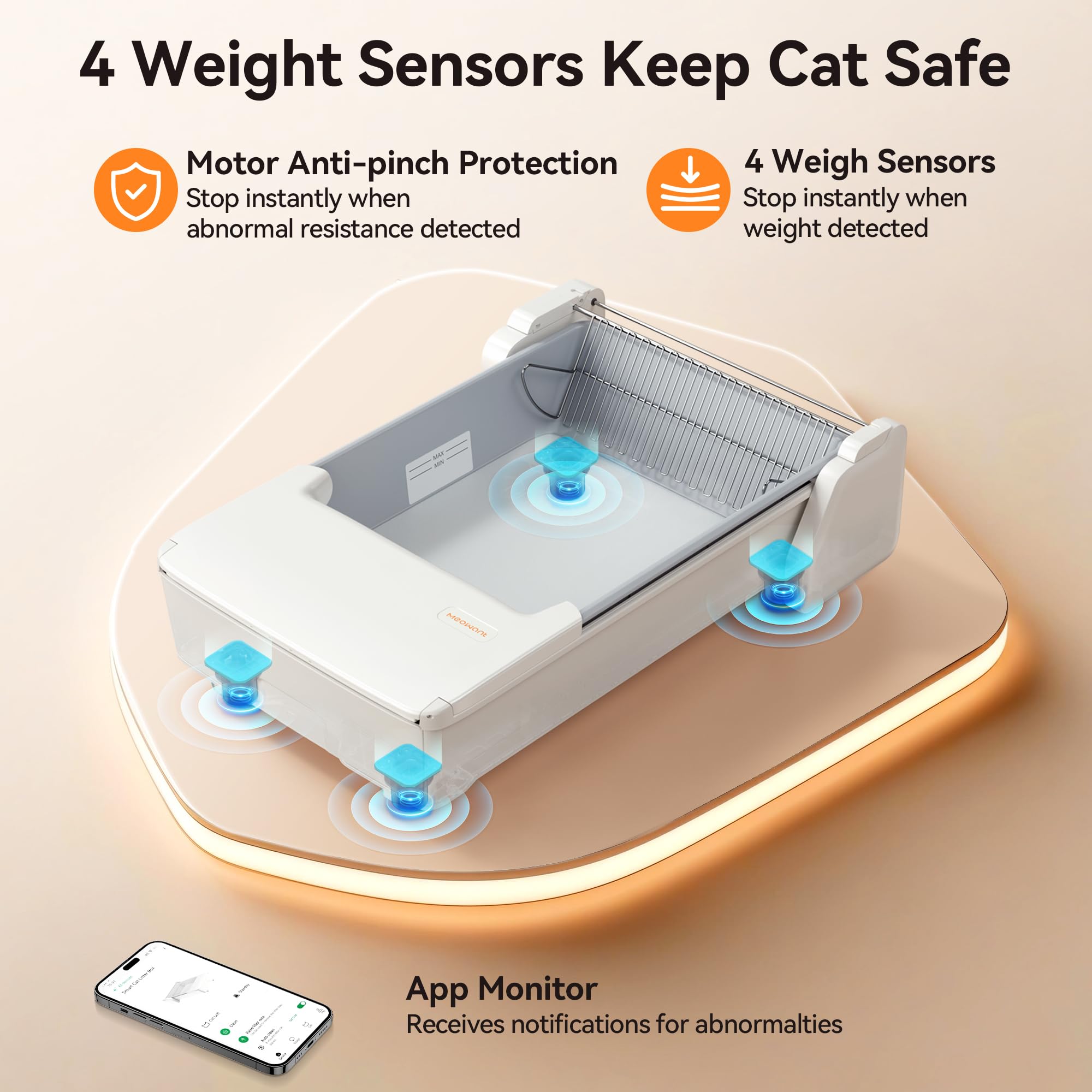Meowant self-cleaning litter box motor system in action for thorough waste management.
