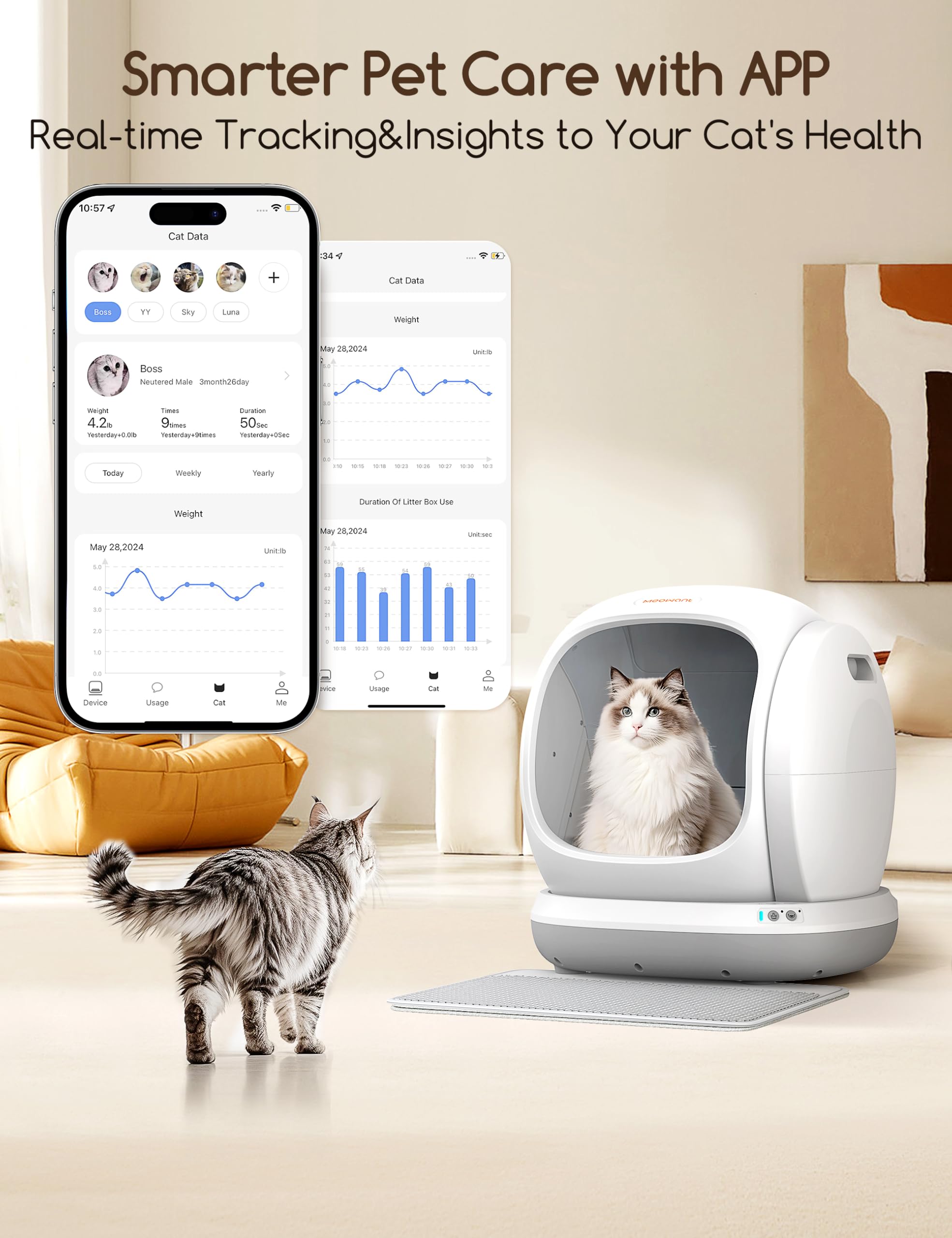 Meowant self-cleaning litter box top view showing open entry for easy access.
