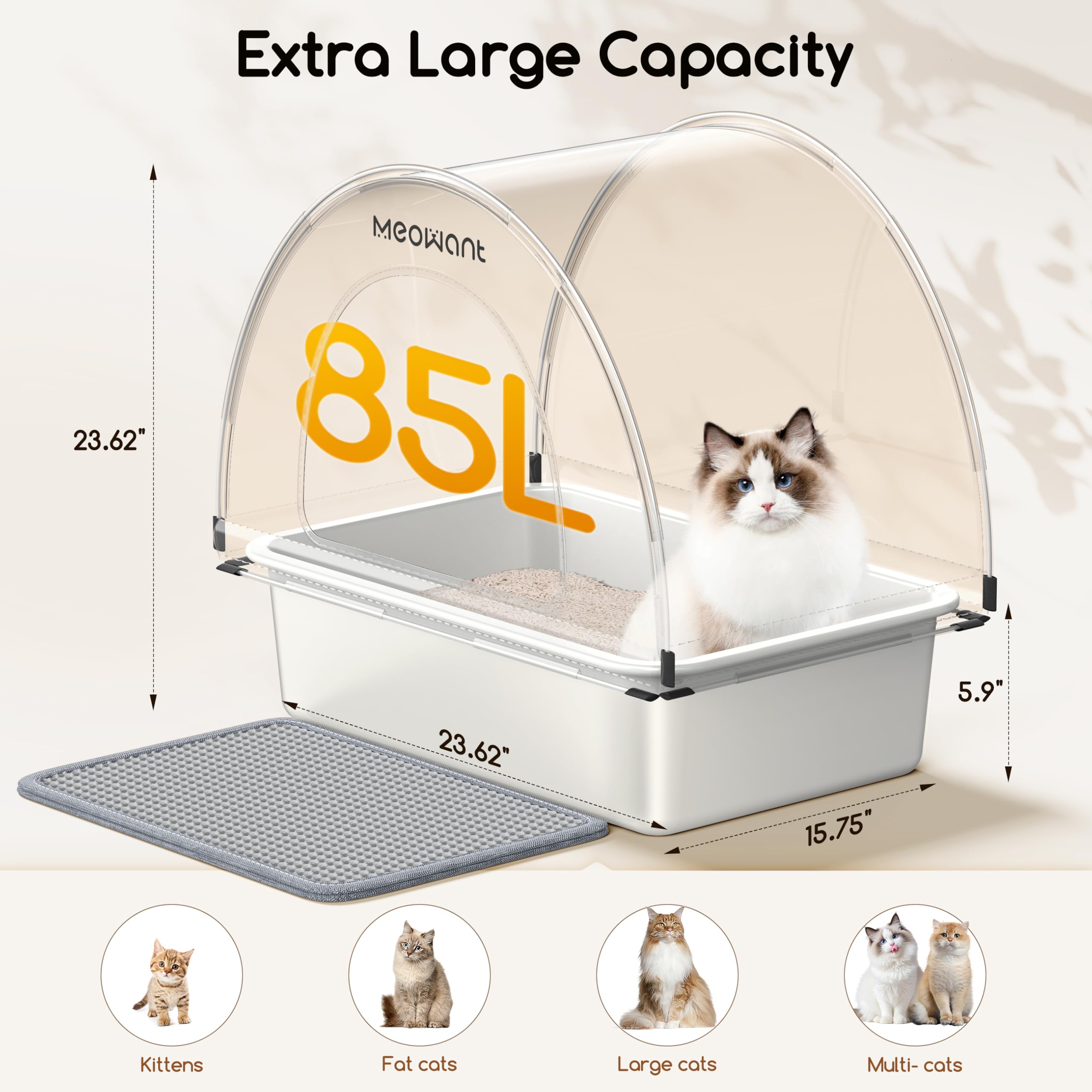 Meowant extra large 85-liter litter box ideal for big cats and multi-cat homes.