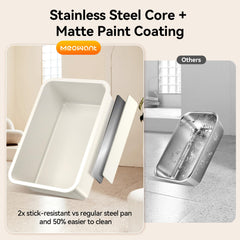 Meowant rustproof steel core and matte finish reduce sticking and simplify cleaning.