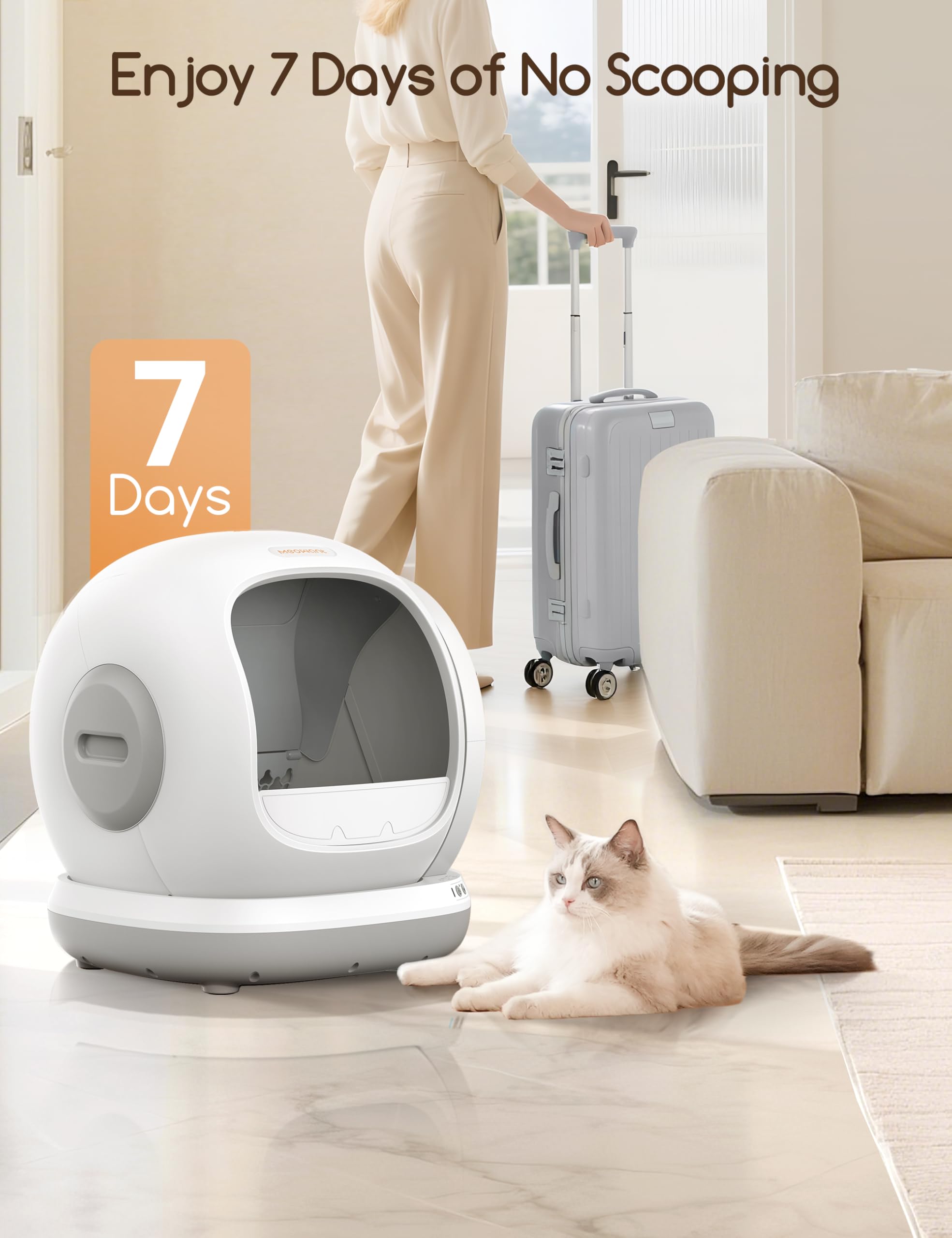 Whisper-quiet Meowant litter box with a 35dB motor operation