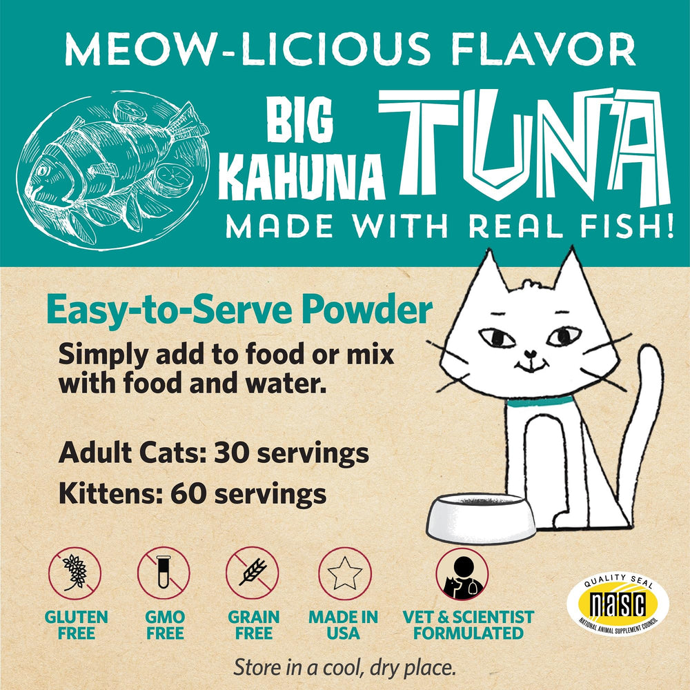 Meowbiotics Good Guts dosing scoop shown for adult cats.