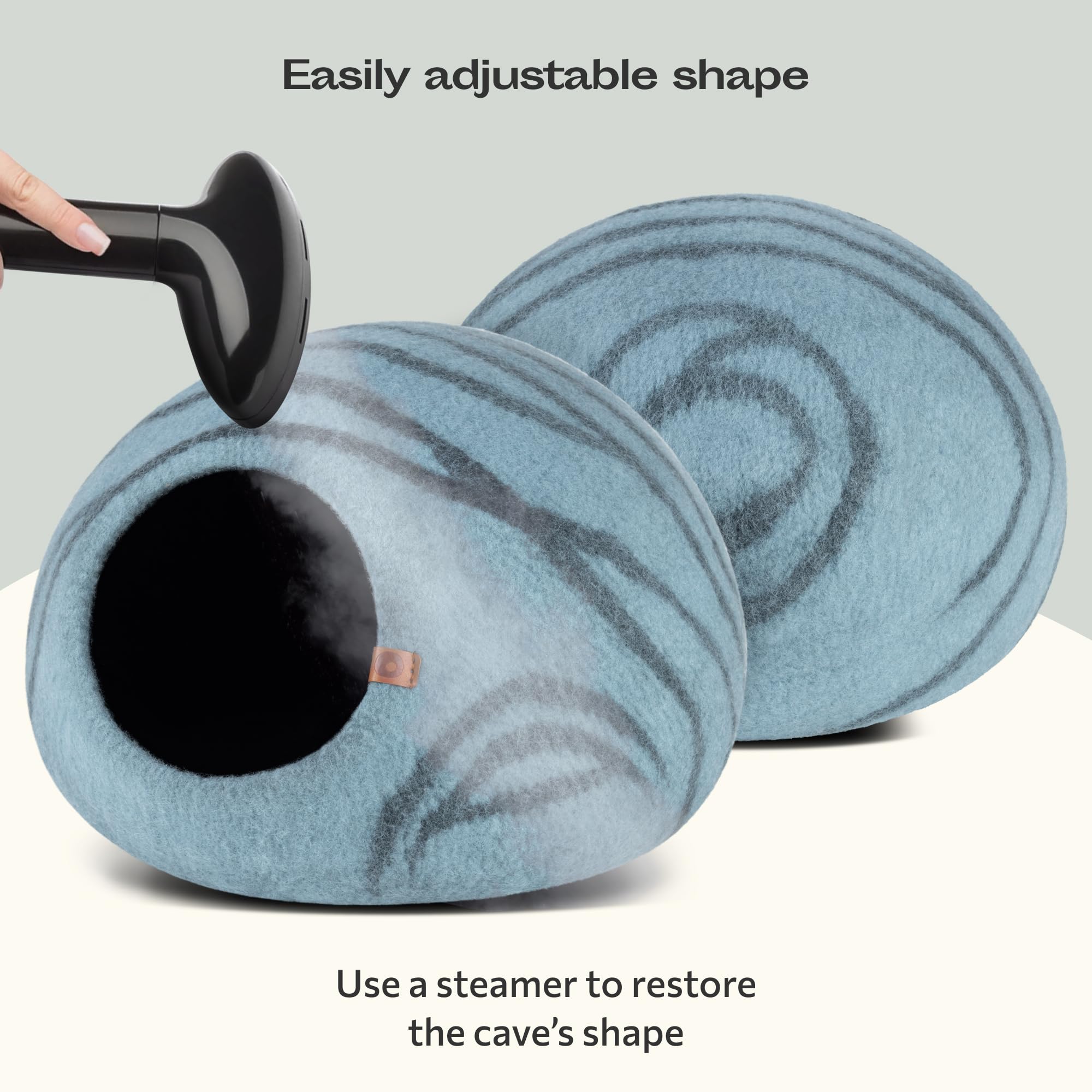 Meowfia cat cave Aquamarine large durable merino wool construction ensures long-lasting comfort.