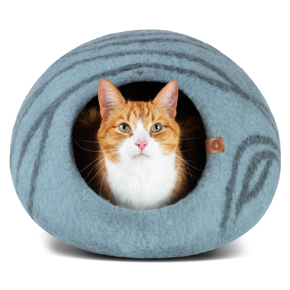 Meowfia cat cave Aquamarine large interior view showing cozy private space for indoor cats.
