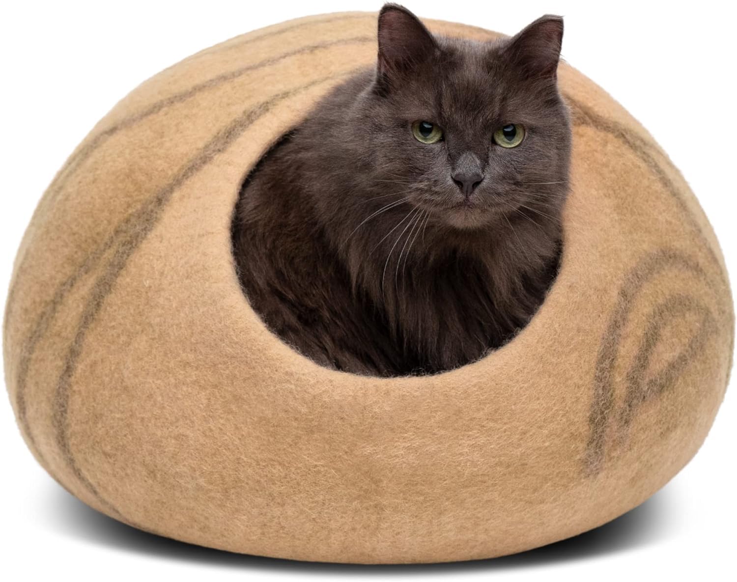 MEOWFIA cat cave exterior in beige shows natural merino wool texture for a cozy hideaway