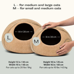 MEOWFIA cat cave interior in beige emphasizes soft merino wool for comfort