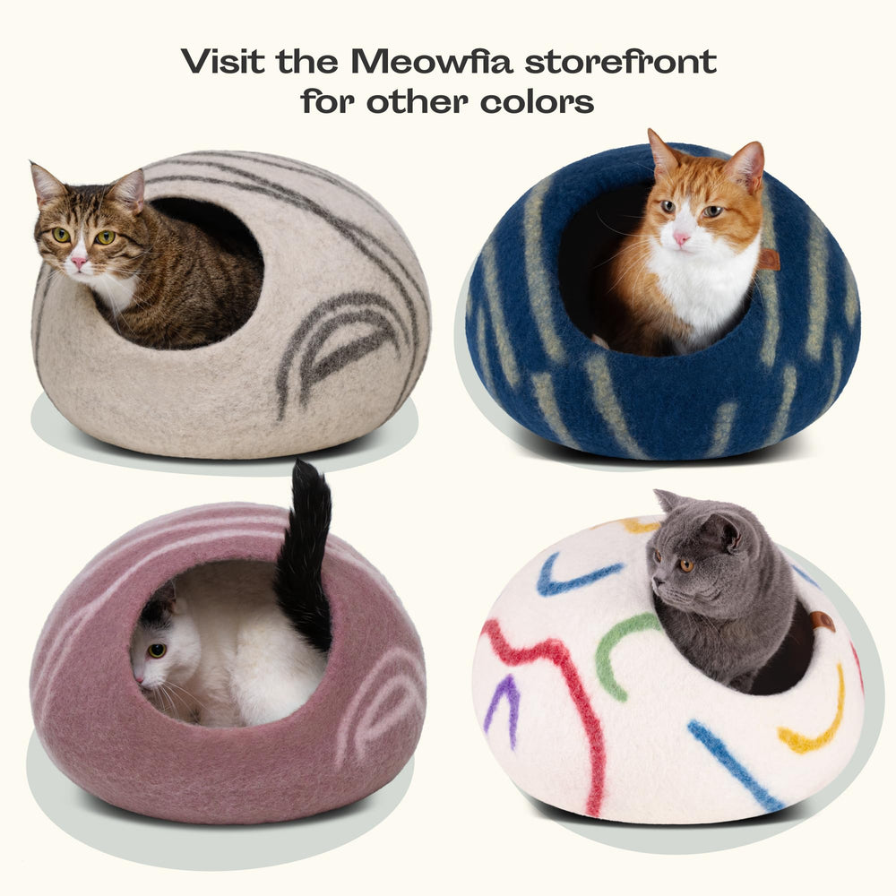 MEOWFIA Cat Cave care guide image shows simple maintenance